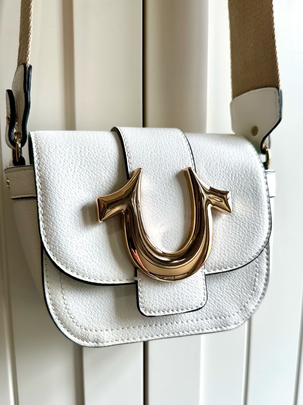 True Religion Women's Mini Flap Adjustable Shoulder Handbag White